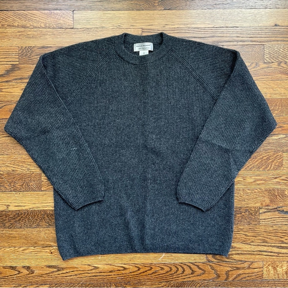 Paolo Mondo for Todd Snyder Italian Cashmere Ribbed Raglan Sweater in Charcoal